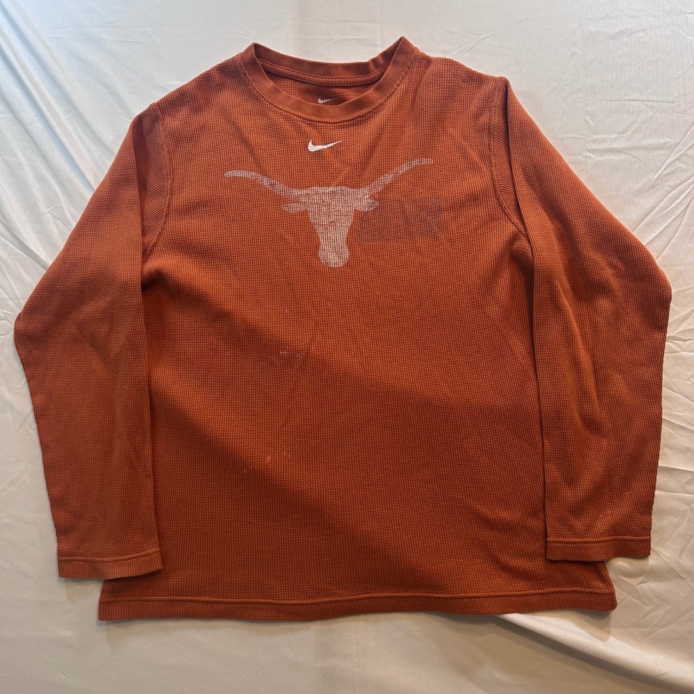 Nike Texas Longhorns Waffle Knit Thermal Shirt Burnt Orange Mens XL Long Sleeve